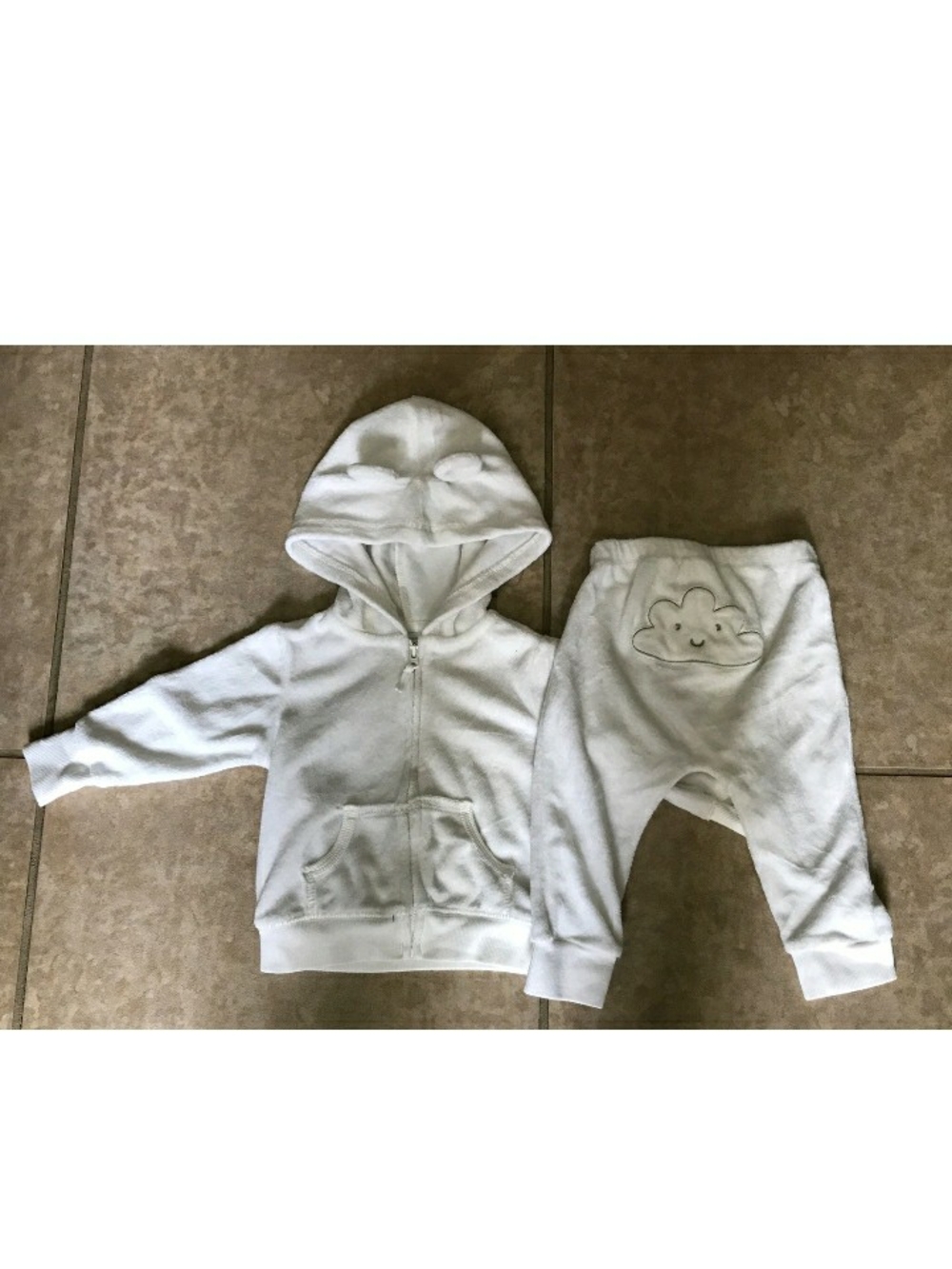 Baby Off White Hooded Jacket and Pants Set - Soft Cloud Design Terry 9M